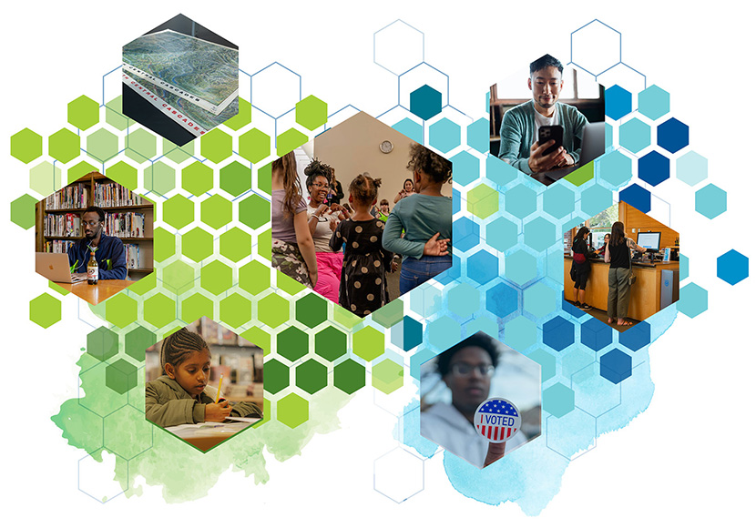 Strategic Plan highlights represented by hexagonal illustrations