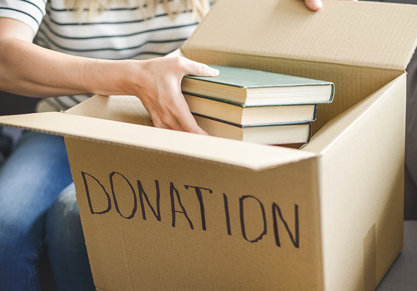 Cardboard box containing books