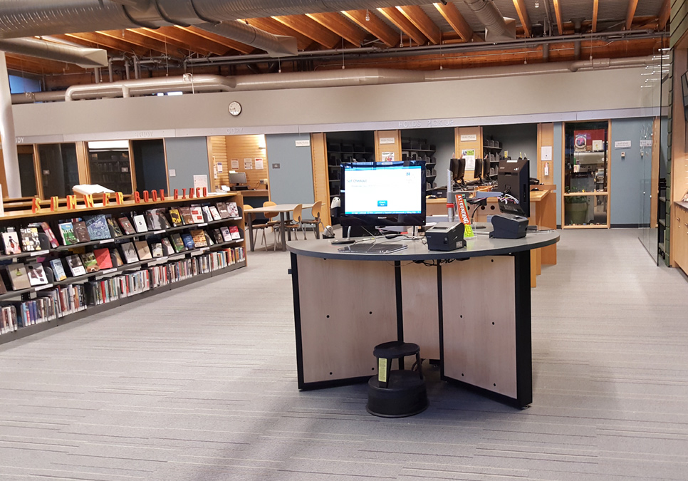 Self-checkout station at the Ballard Branch