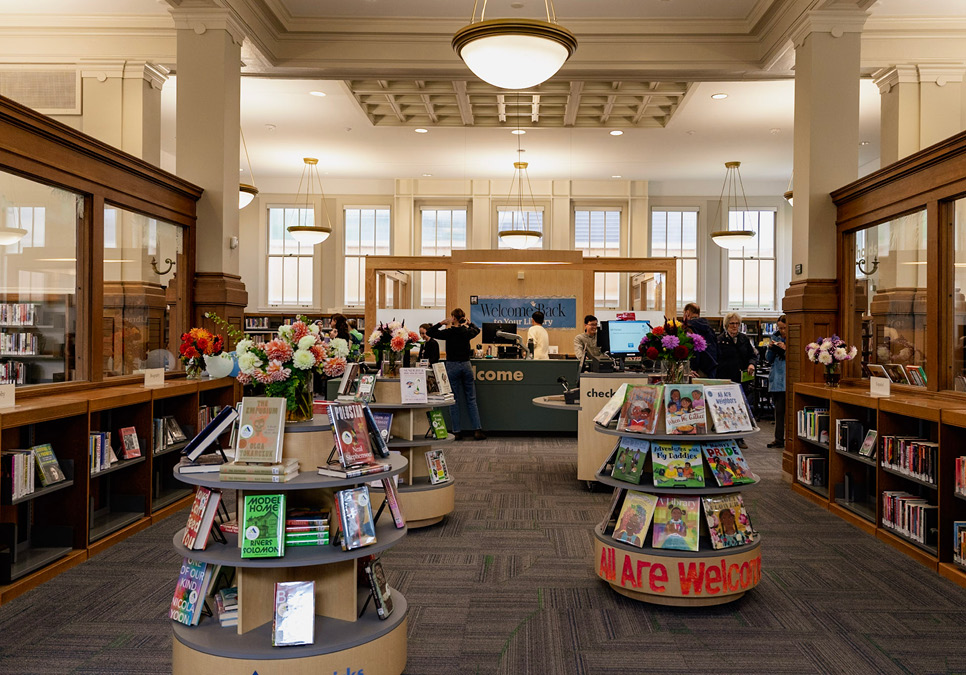 Entry and service desk area at the Green Lake Branch