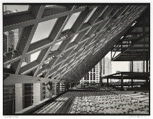 Central Library interior construction looking north from the ninth floor, July 16, 2003. Photograph by Lara Swimmer. This is part of the current display of the architectural photographer's photographs on Level 3, the Living Room, of the Central Library.